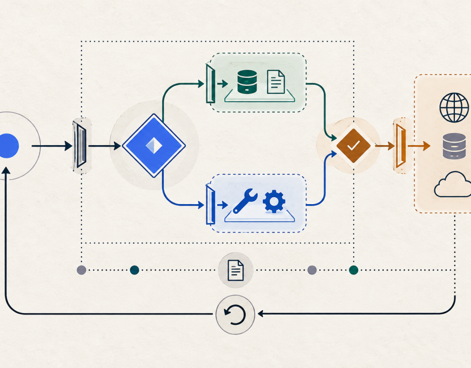 A bounded agent workflow separates tools and external actions with permission gates, approval, an audit trail, and rollback.