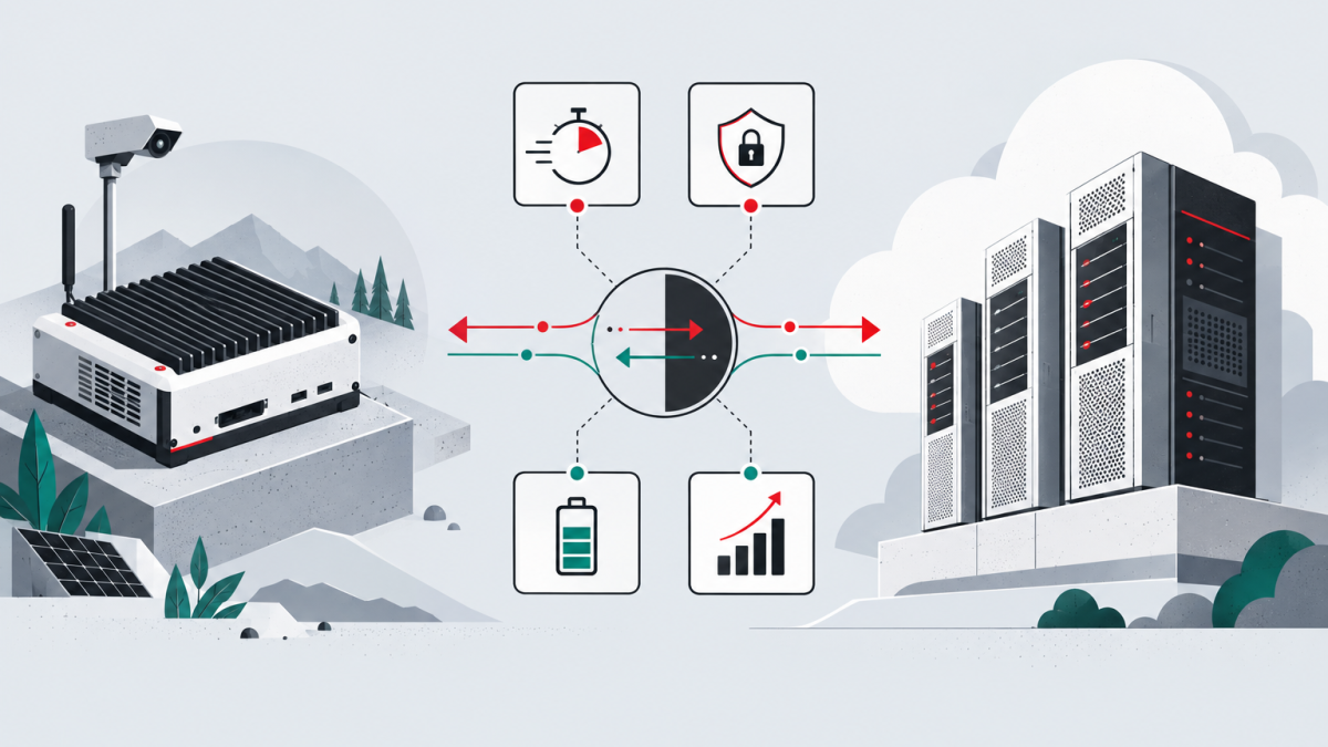 An edge device and cloud compute stack connect through a neutral workload-routing path.