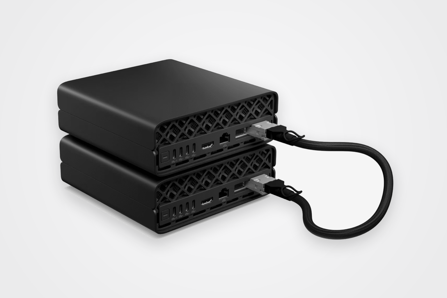 Two HP ZGX Nano AI stations connected for a dual-node workload.