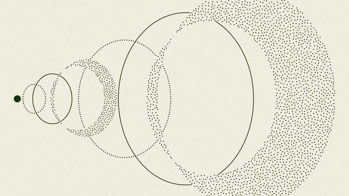 Reflection’s Beam announcement artwork, with expanding dotted circles on a light neutral background.