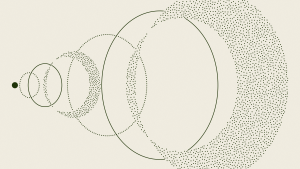 Reflection’s Beam announcement artwork, with expanding dotted circles on a light neutral background.