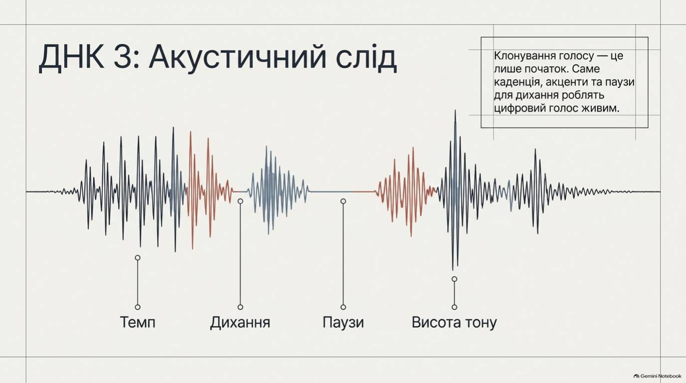 Темп, дихання, паузи та висота голосу формують акустичний слід персонажа.