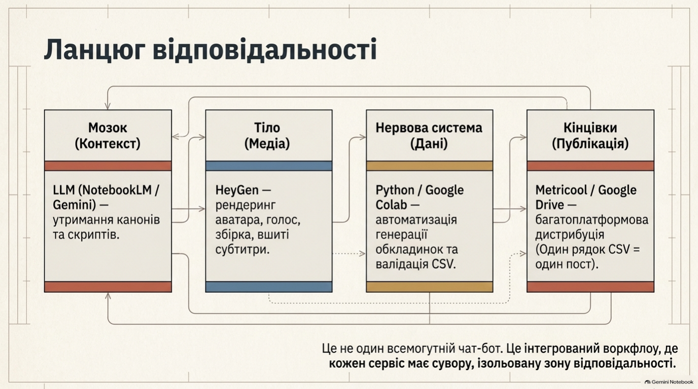 Контекст, медіа, перевірка даних і публікація мають окремі зони відповідальності.