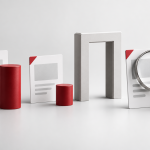 Conceptual illustration of advertisement cards, different-sized bid markers, a gate and a magnifying glass.