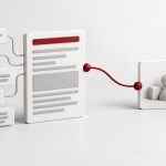 Conceptual illustration of an article card connected to descriptive property tiles and a separate abstract group card.