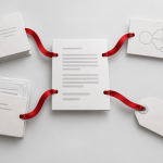 Conceptual illustration of a reading document connected to a book, an explanatory card, an evidence folder and an attribution tag.